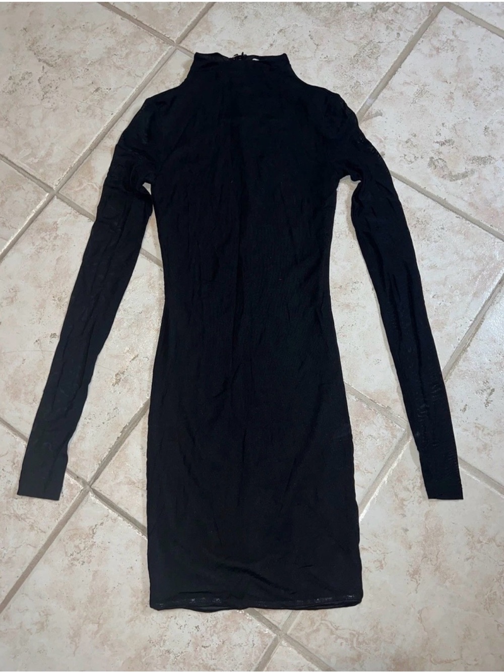 Tiger Mist Women’s Black Mini Dress Mock Neck Mesh Sleeves Size XS